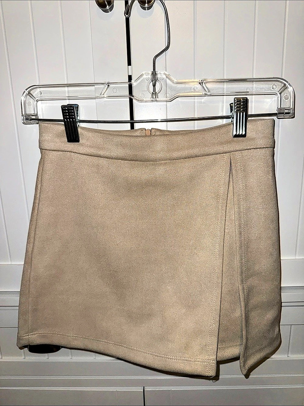 Altar’d State Wrap Mini Suede Skort in Beige